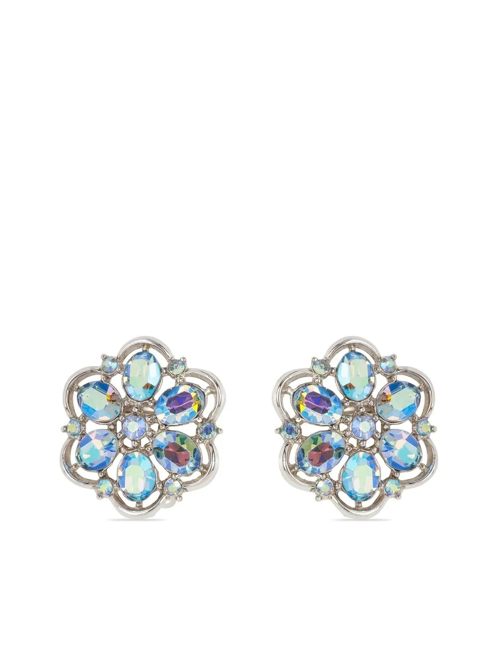 Pre-owned Susan Caplan Vintage 1960s Trifari Flower Clip-on Earrings In Blue