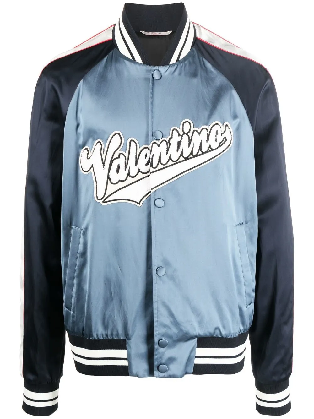 Shop Valentino Logo-patch Bomber Jacket In Blue