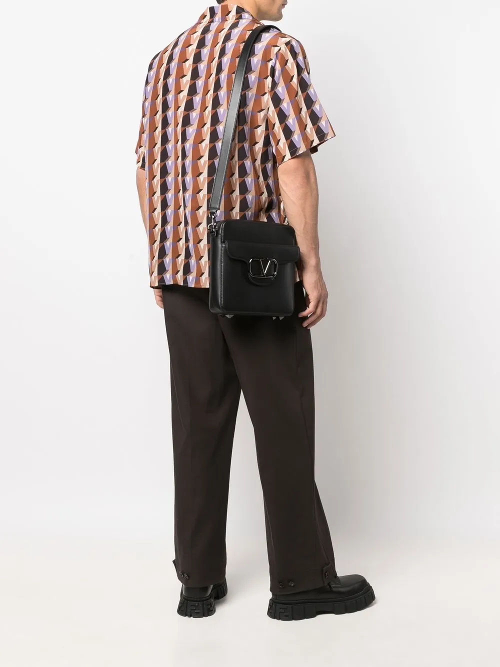 Valentino Garavani VLogo leren messengertas - Zwart