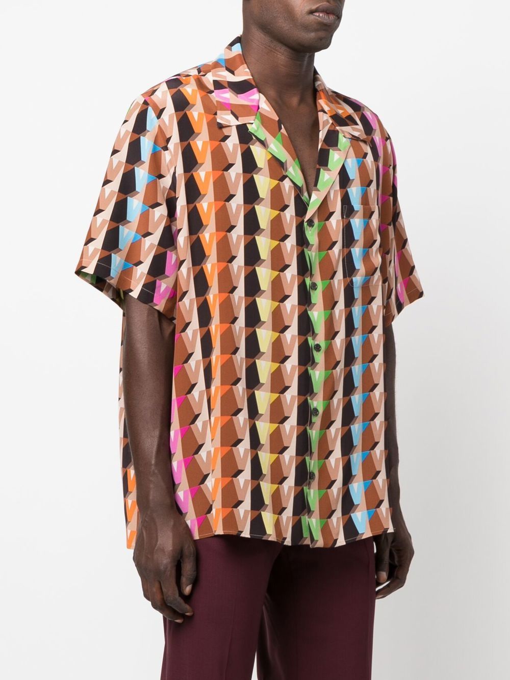 Shop Valentino Geometric-monogram Print Silk Shirt In Neutrals