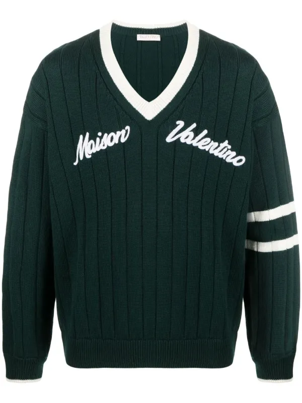 Valentino Garavani logo-embroidered V-neck Wool Jumper - Farfetch