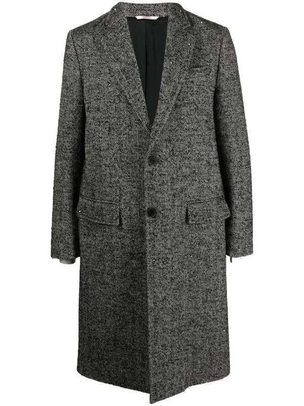 Valentino Garavani Herringbone single breasted Coat Black FARFETCH PL