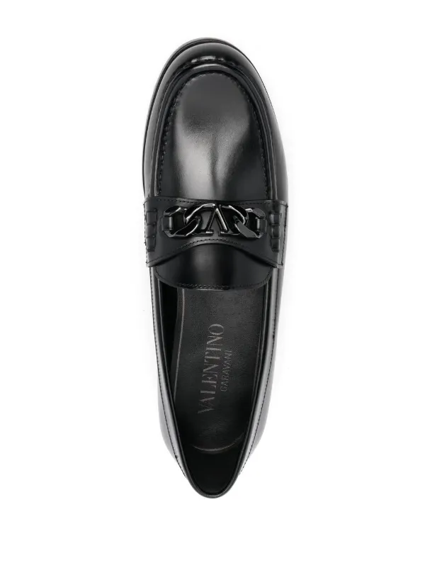 VALENTINO ヴァレンティノ　Vロゴ　チェーン　ローファー Valentino Garavani Vロゴ チェーン レザーローファー | ブラック