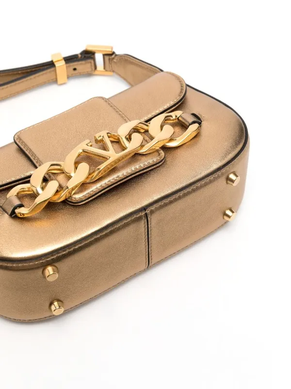 Valentino Garavani VLogo Chain Leather Shoulder Bag | Gold