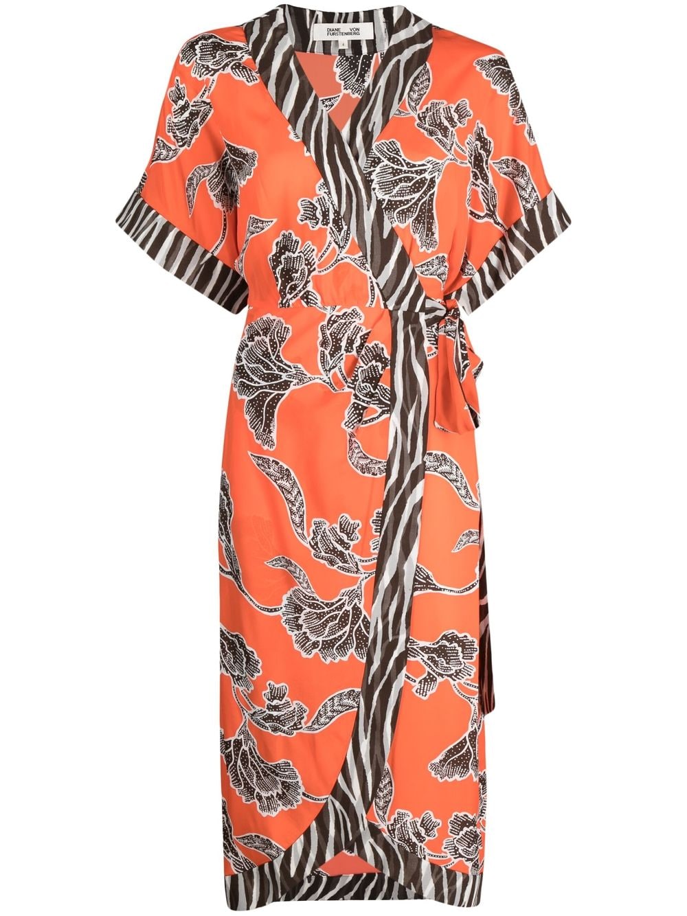 Diane Von Furstenberg Floral-print Midi Wrap Dress In Orange