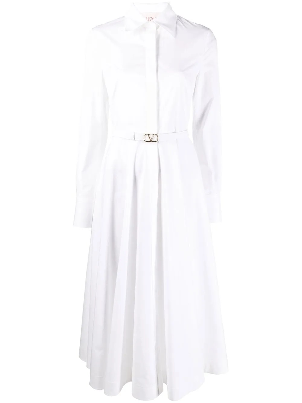 

Valentino logo-buckle cotton popeline midi dress - White