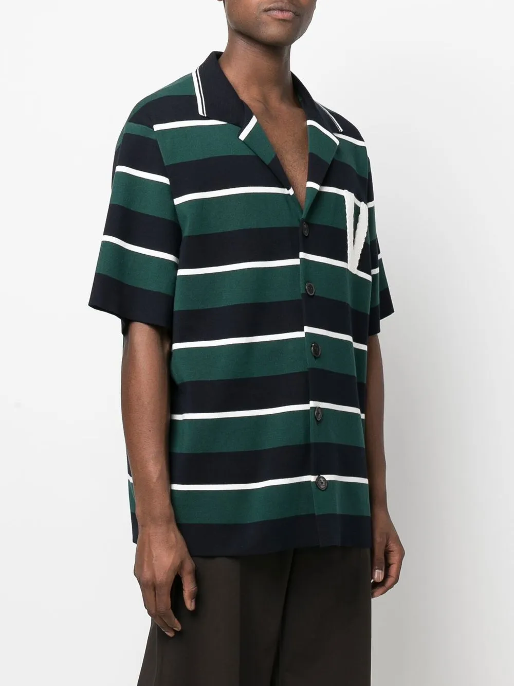 Valentino Striped Button-up Sweatshirt In Blue