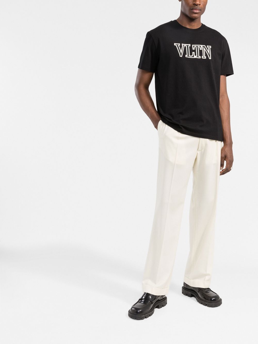 Shop Valentino Vltn Logo-embroidered T-shirt In Black