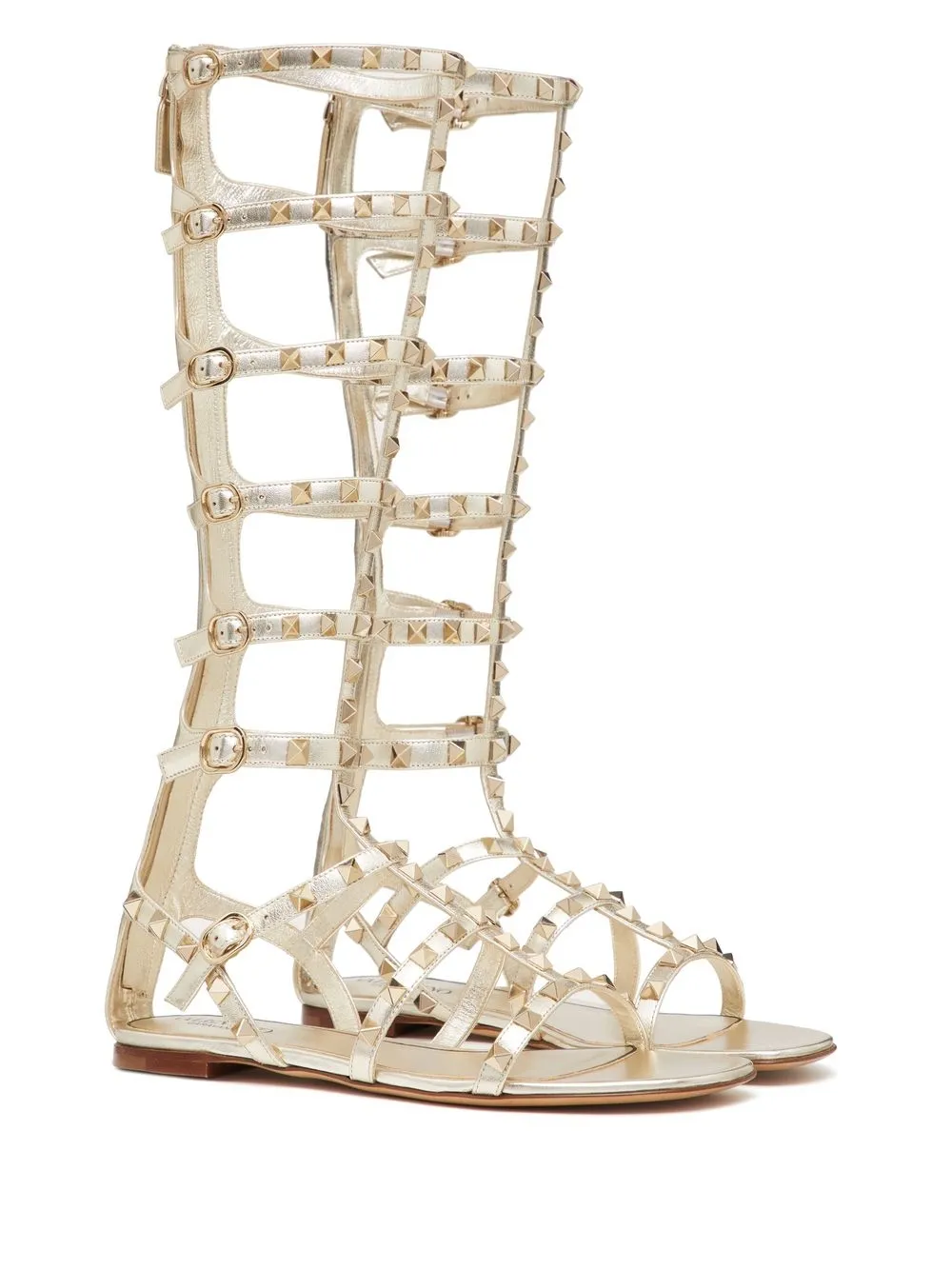 Valentino Garavani Rockstud metallic gladiator sandalen - Beige
