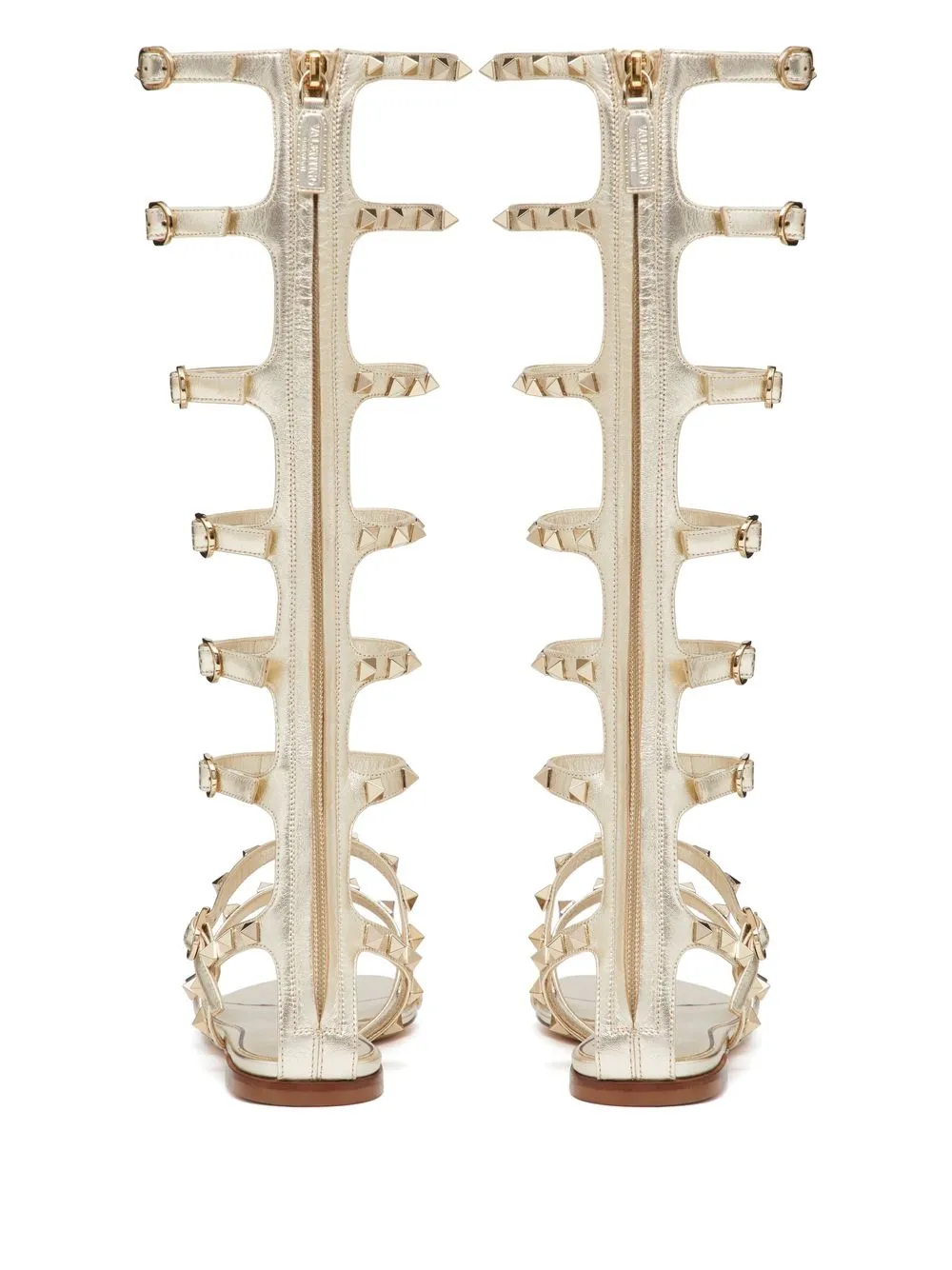 Valentino Rockstud Metallic Gladiator Sandals In Neutrals