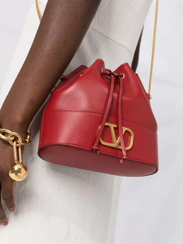 Valentino Garavani VLogo Leather Bucket Bag | Red | FARFETCH