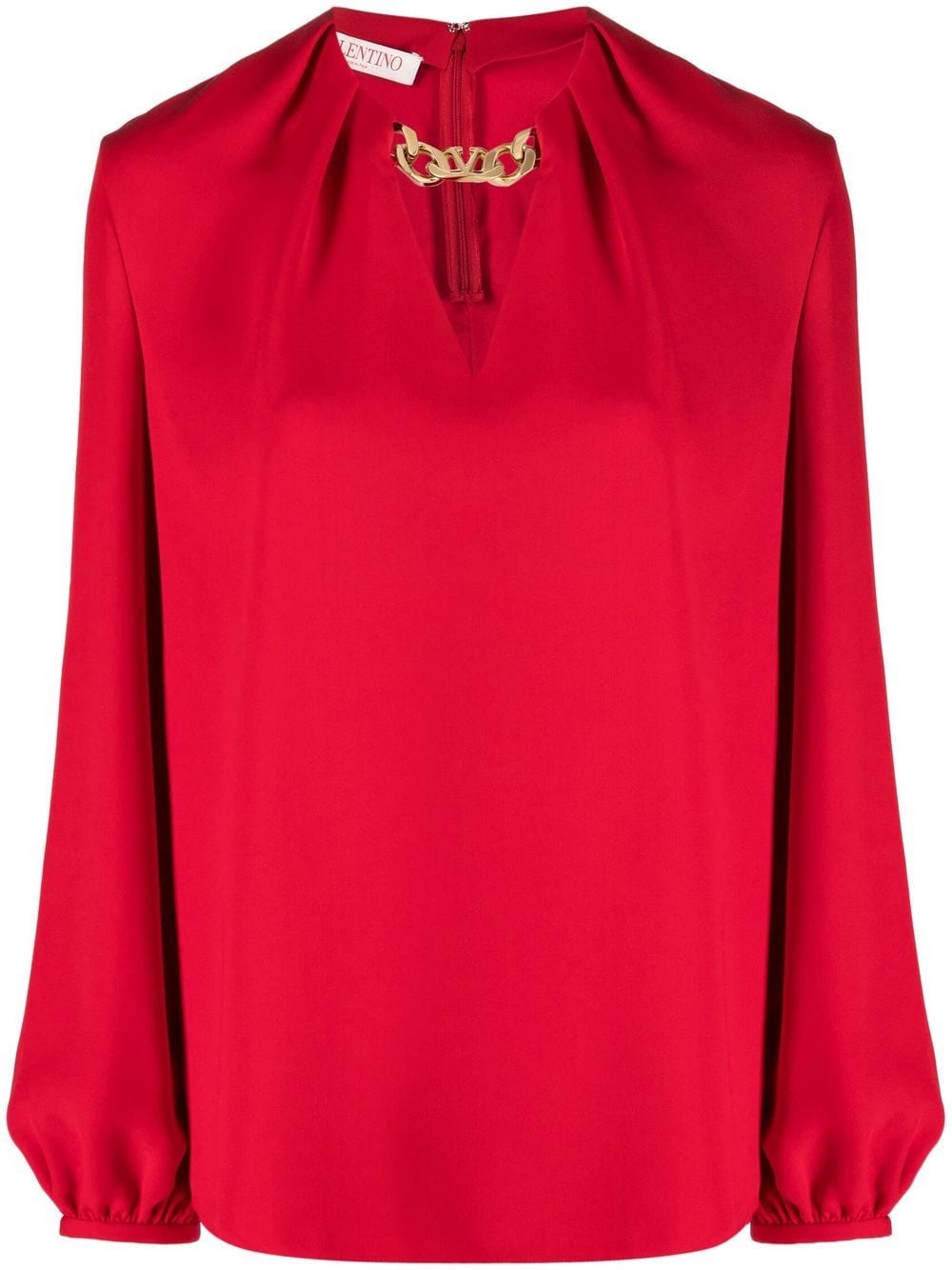 Shop Valentino Chain-detail Silk Blouse In Red