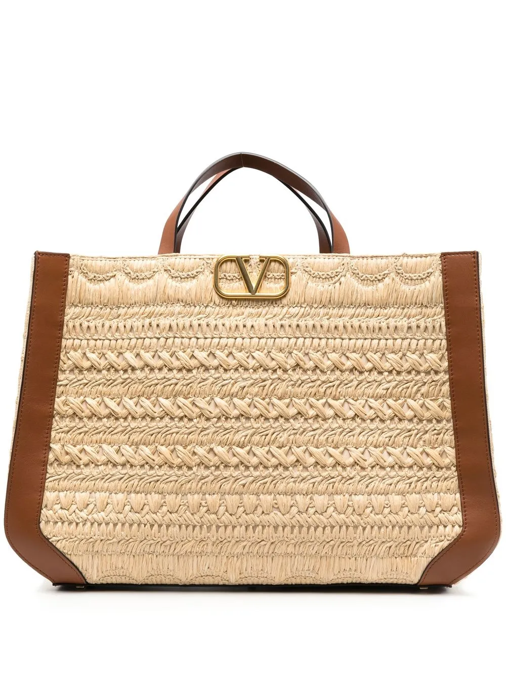 Valentino VLogo Escape Tote Raffia with Leather Medium at 1stDibs