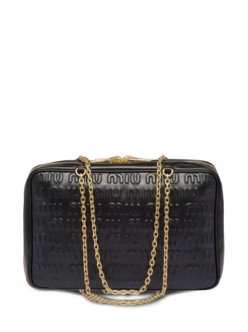 Sac à main en cuir à logo embossé - Miu Miu - Modalova