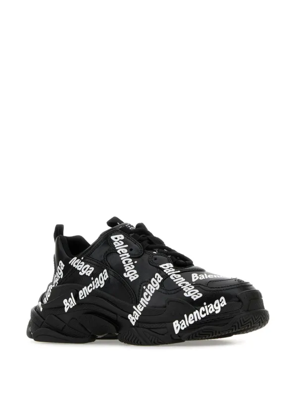Balenciaga Triple S logo sneakers women Polyester Polyurethane Rubber Fabric 36 Black