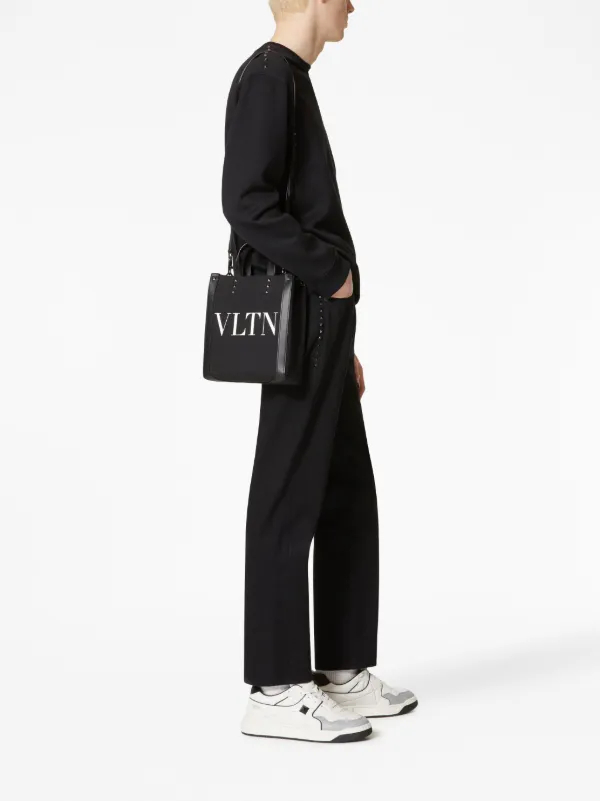 Vltn Leather Tote Bag for Man in Black/white