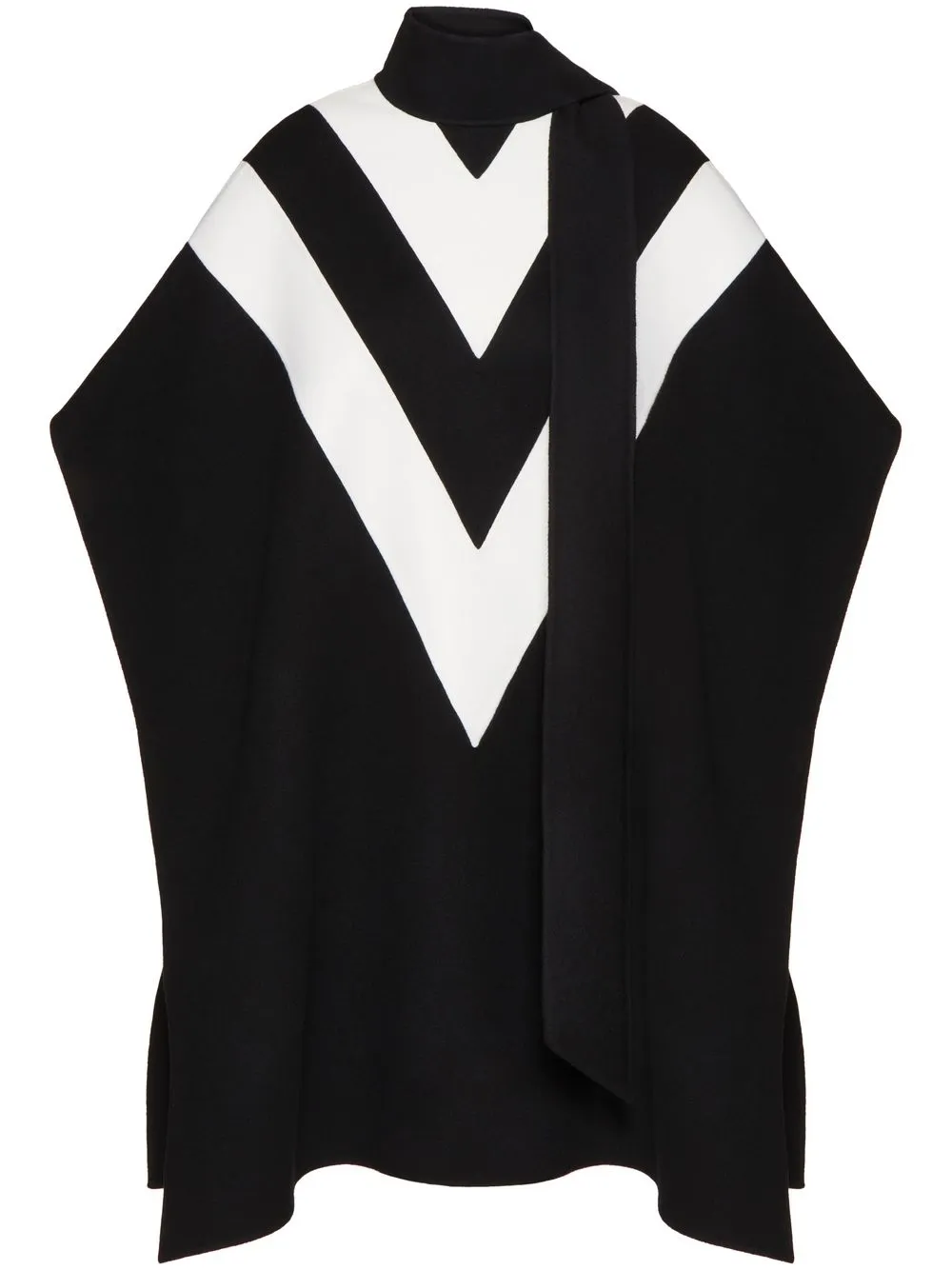 Valentino Garavani Vロゴ スカーフディテール ケープ - ブラック Valentino Garavani Vロゴ スカーフディテール ケープ - ブラック