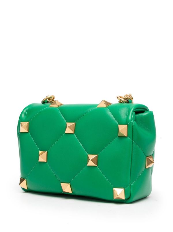 Valentino Jungle Green Nappa Leather Roman Stud Medium Shoulder Bag