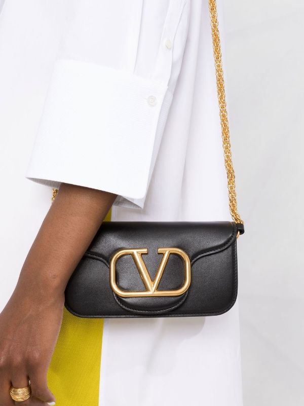 Valentino Garavani Locò Mini V-Logo Leather Shoulder Bag
