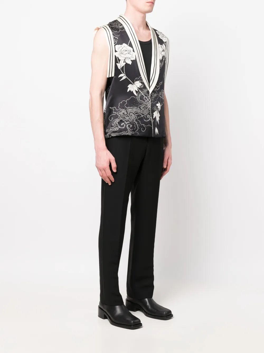Saint Laurent Floral Embroidered Silk Waistcoat In Black
