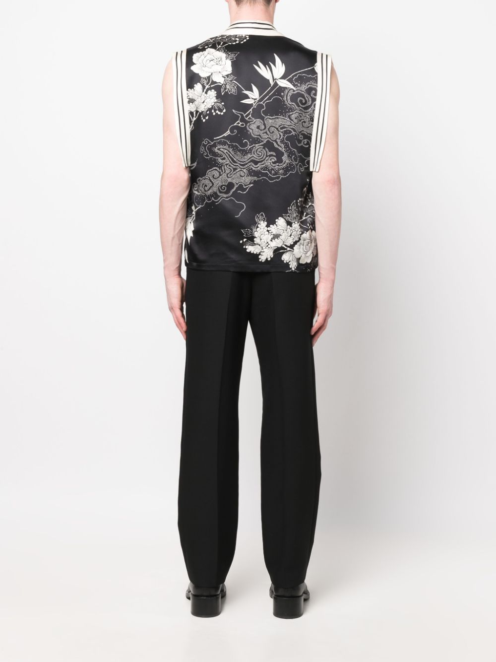 Shop Saint Laurent Floral Embroidered Silk Waistcoat In Black