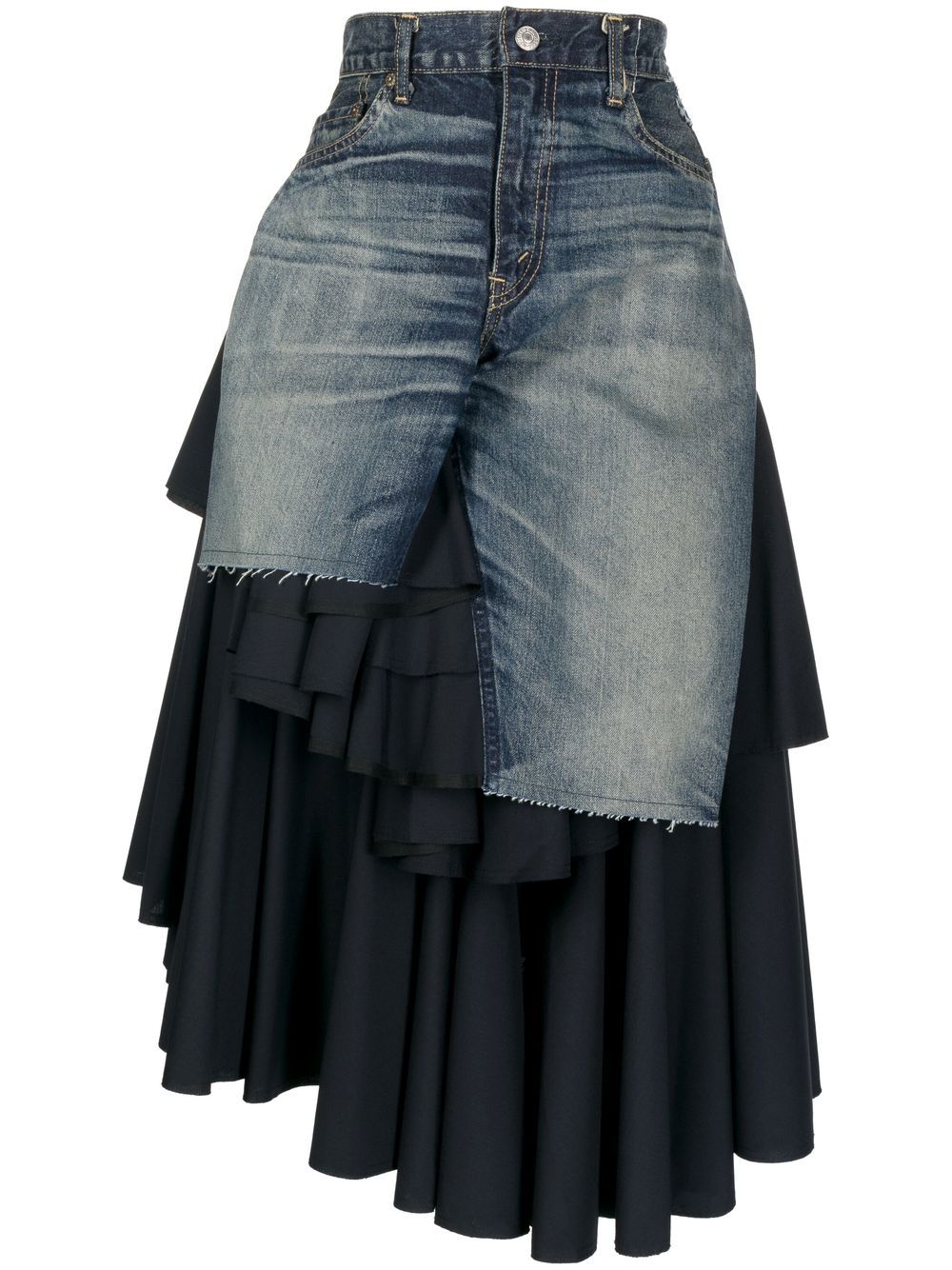 Junya Watanabe Pleated Layered Patchwork Denim Skirt - Farfetch