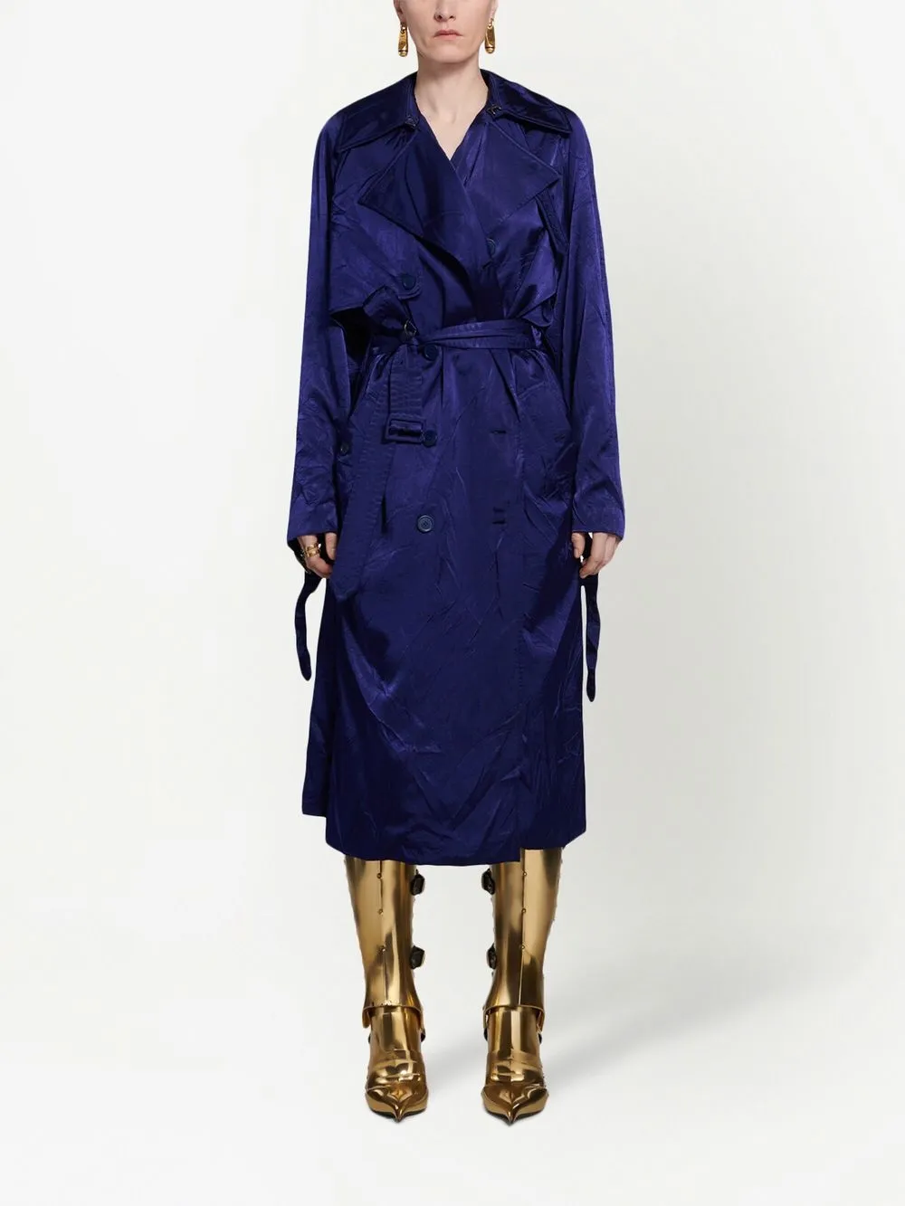 Balenciaga Backwrap Notchedcollar Trench Coat In Blue ModeSens