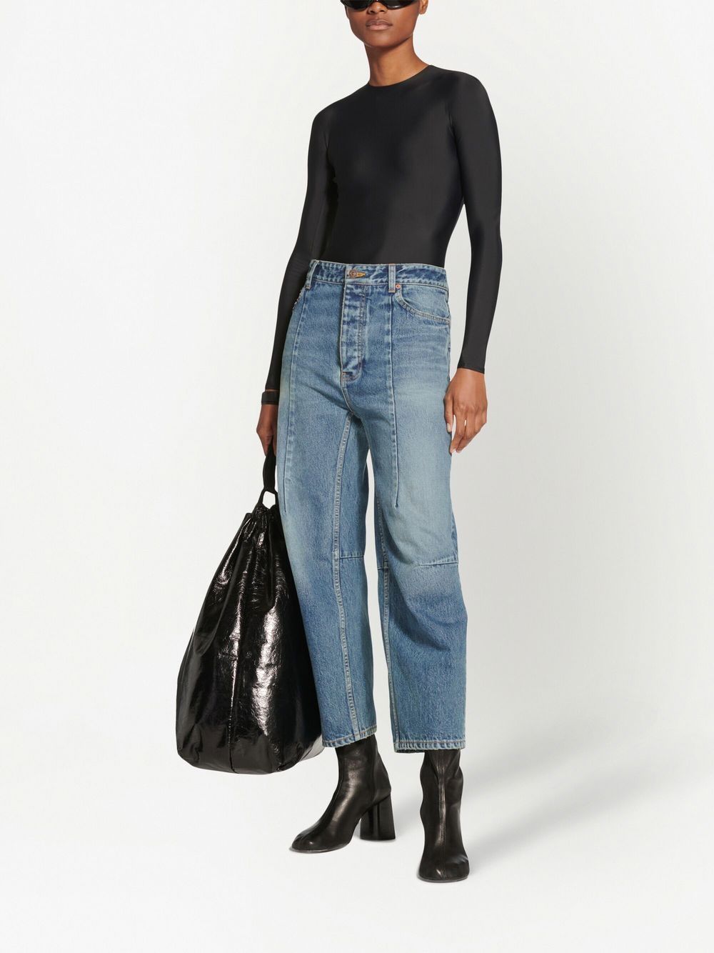 Shop Balenciaga Stonewashed Wide-leg Cropped Jeans In Blue