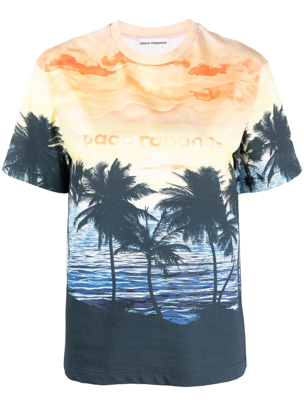 Shop Rabanne Graphic-print Organic Cotton T-shirt In Blue