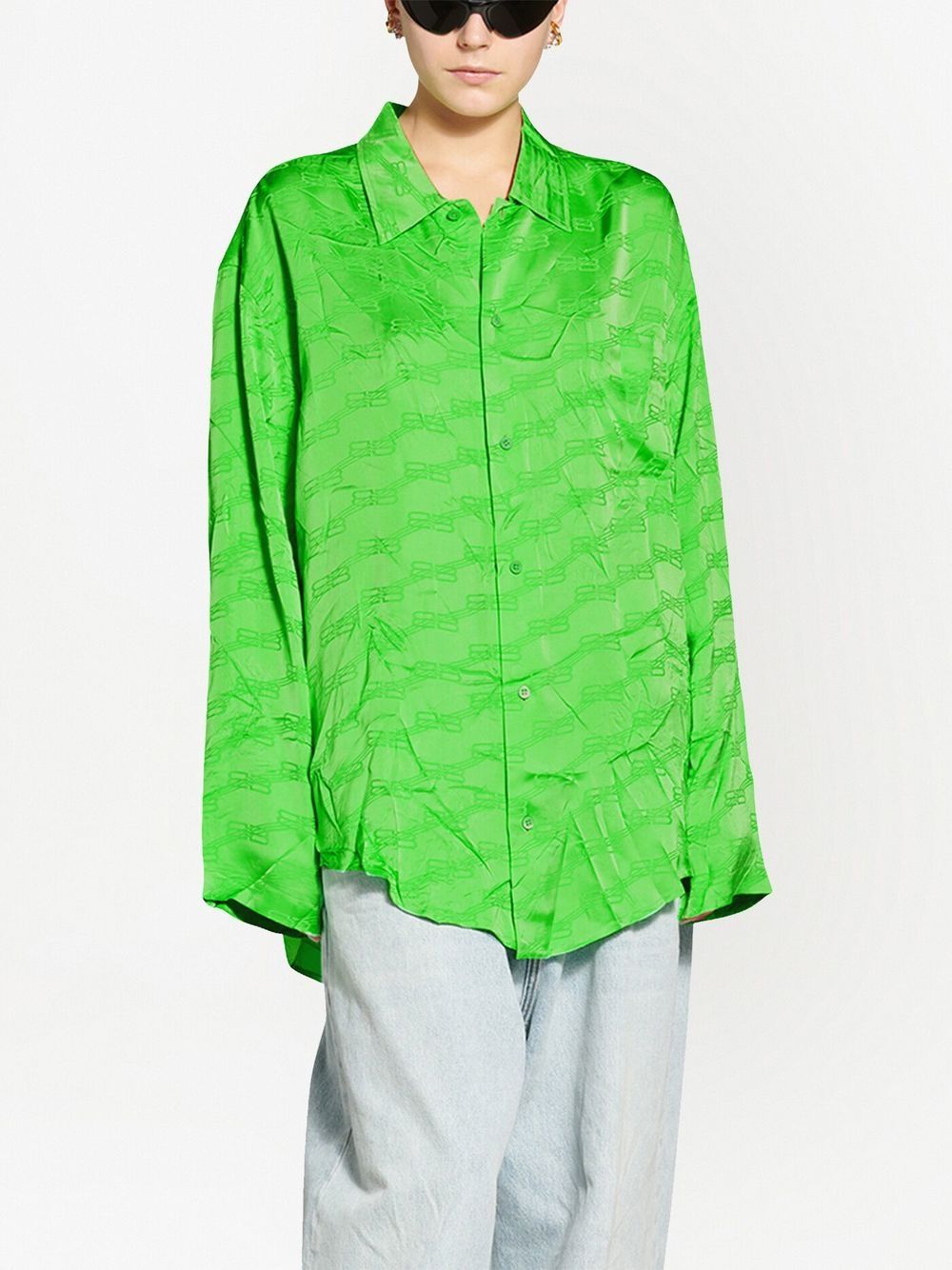 Shop Balenciaga Bb Monogram-jacquard Shirt In Green