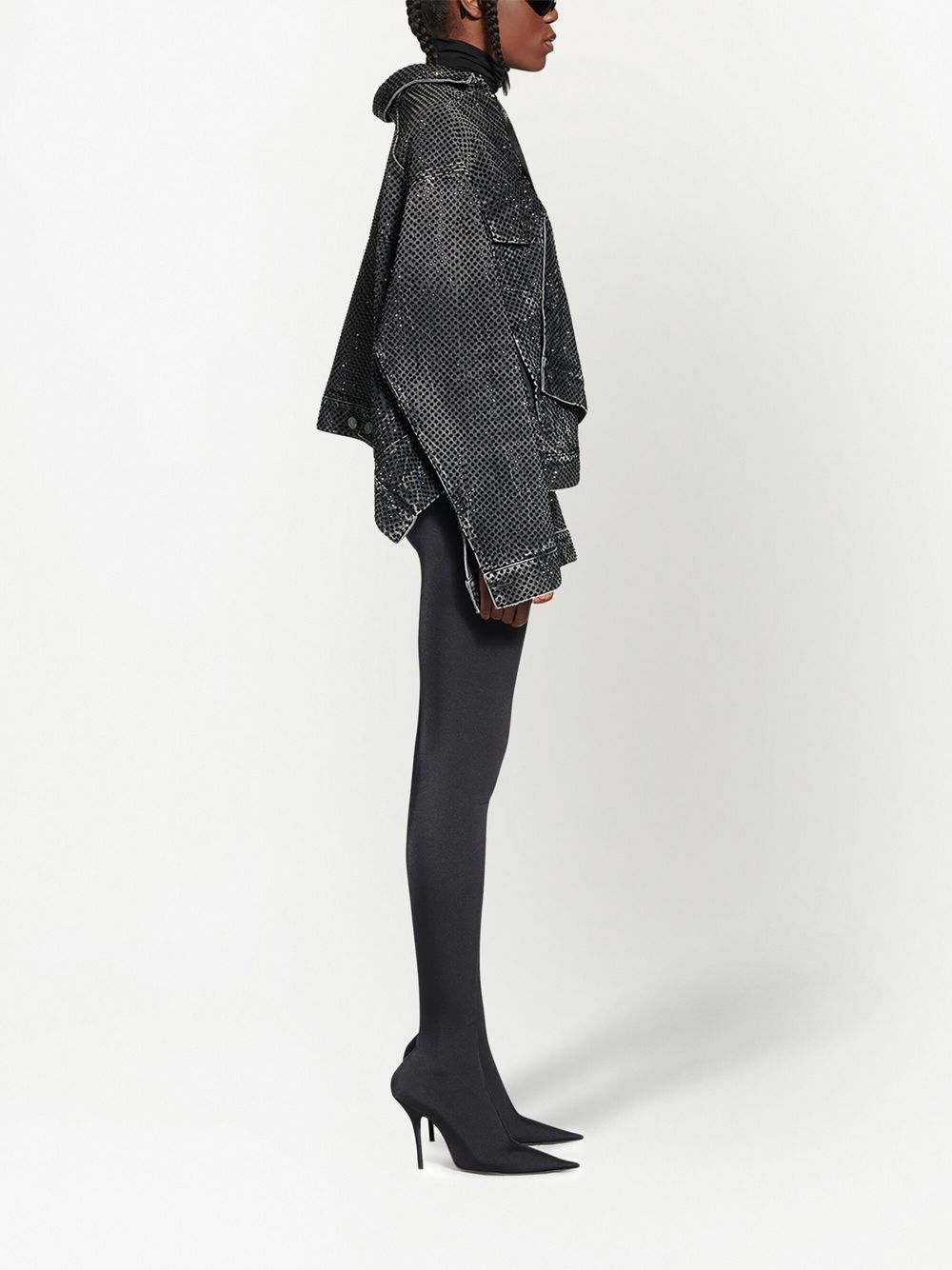 Shop Balenciaga Rhinestone-embellished Denim Jacket In Black