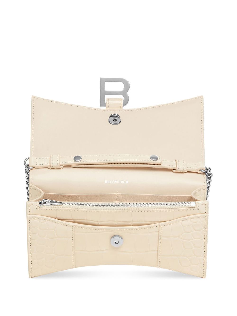 Shop Balenciaga Hourglass Leather Wallet-on-chain In Neutrals