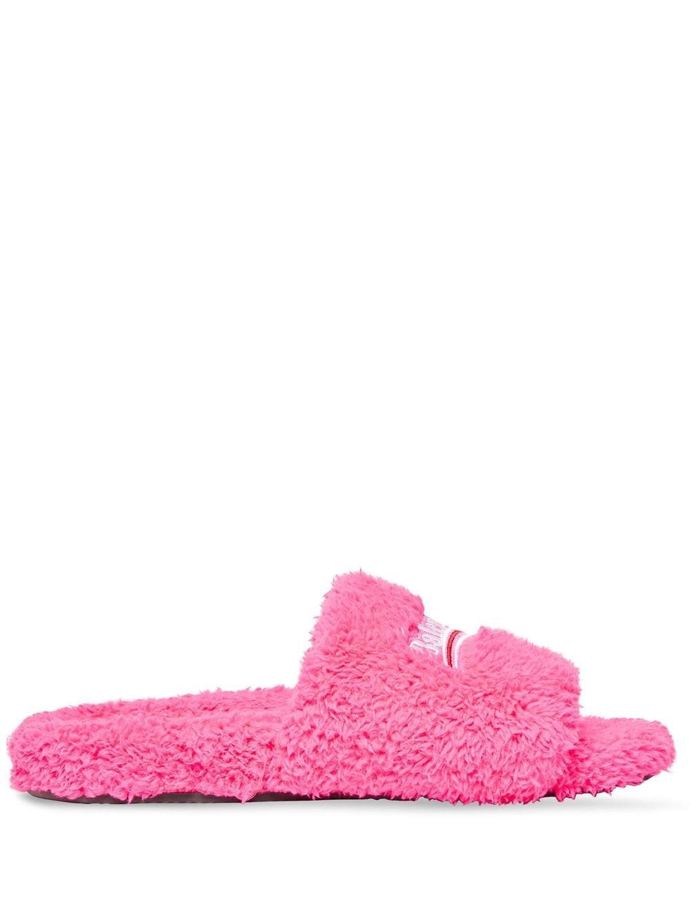 Shop Balenciaga Furry Campaign-logo Slides In Pink