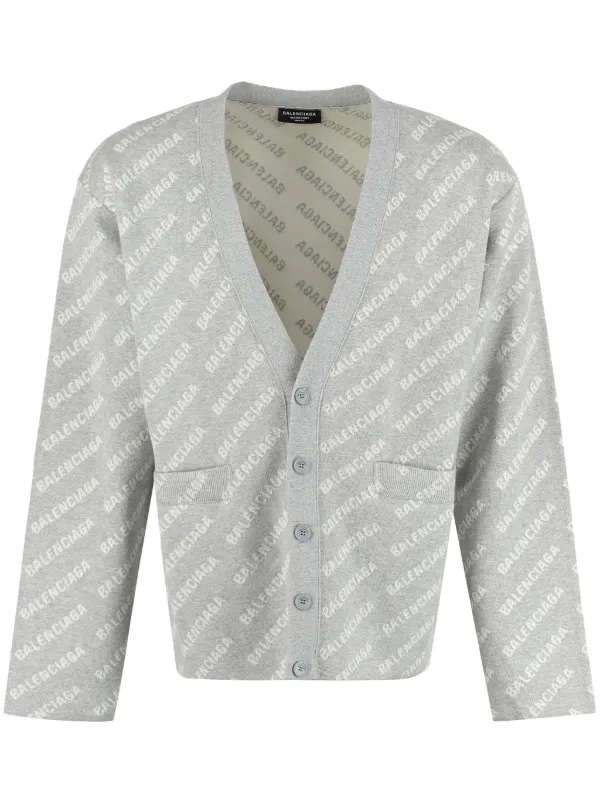 Balenciaga logo intarsia Cardigan Grey FARFETCH CA