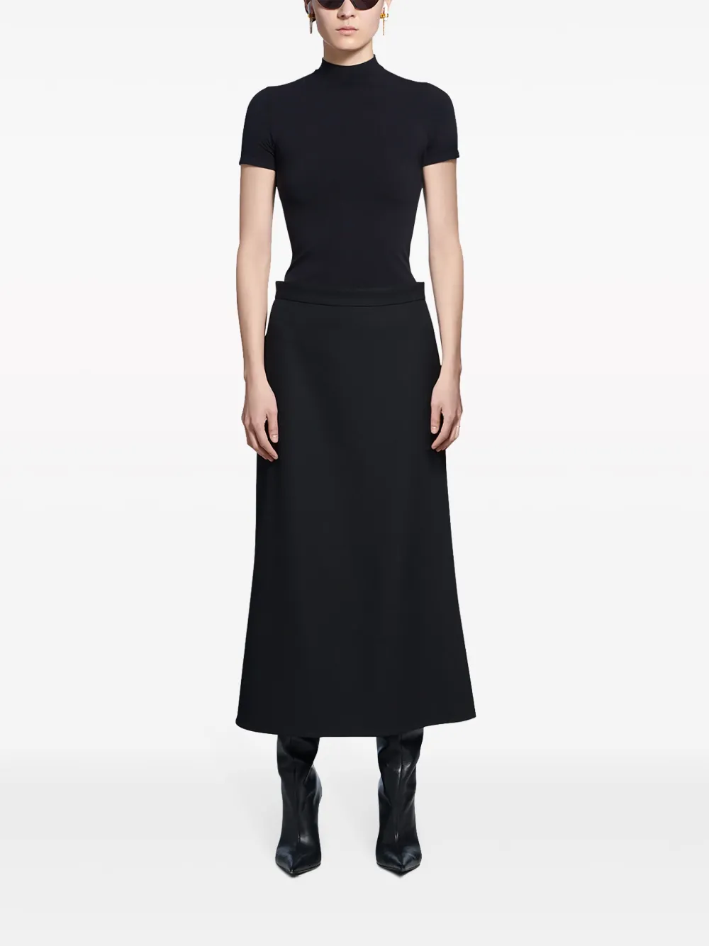 Shop Balenciaga A-line Flared Wool Skirt In Black