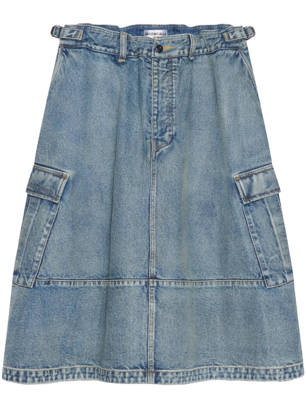 Balenciaga Logo-embroidered Cargo Denim Skirt In Blue