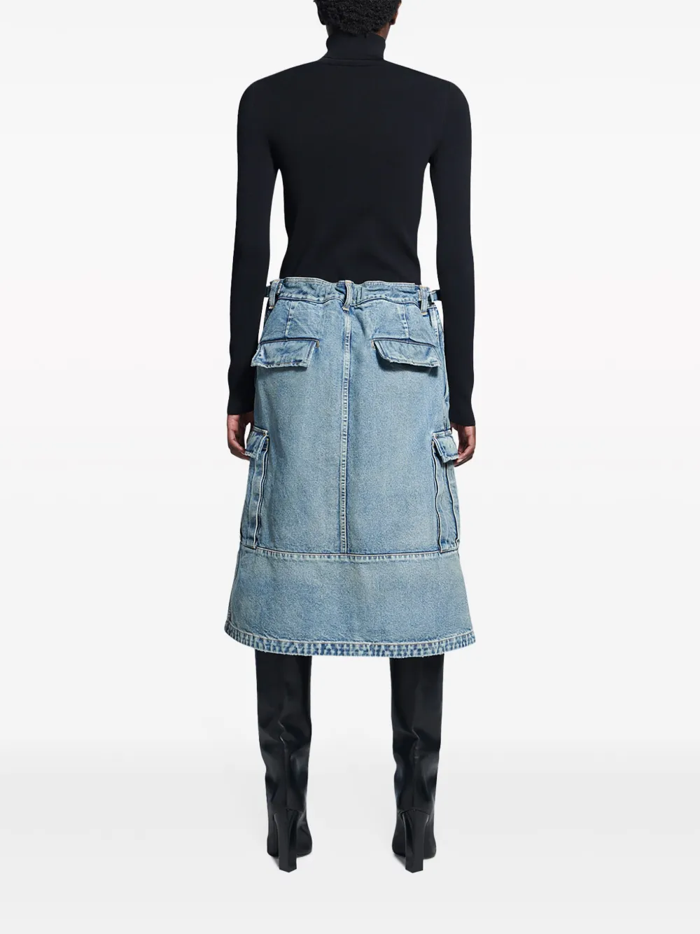 Balenciaga Logo-embroidered Cargo Denim Skirt In Blue