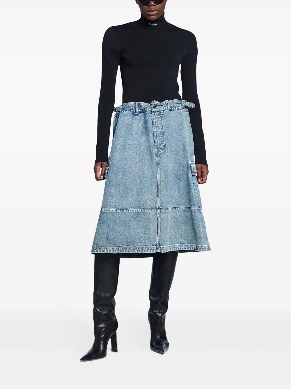 Balenciaga Logo-embroidered Cargo Denim Skirt In Blue