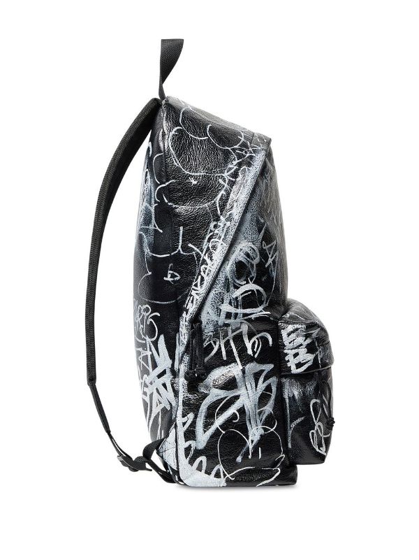 Balenciaga  Explorer Graffiti-Print Textured-Leather Backpack