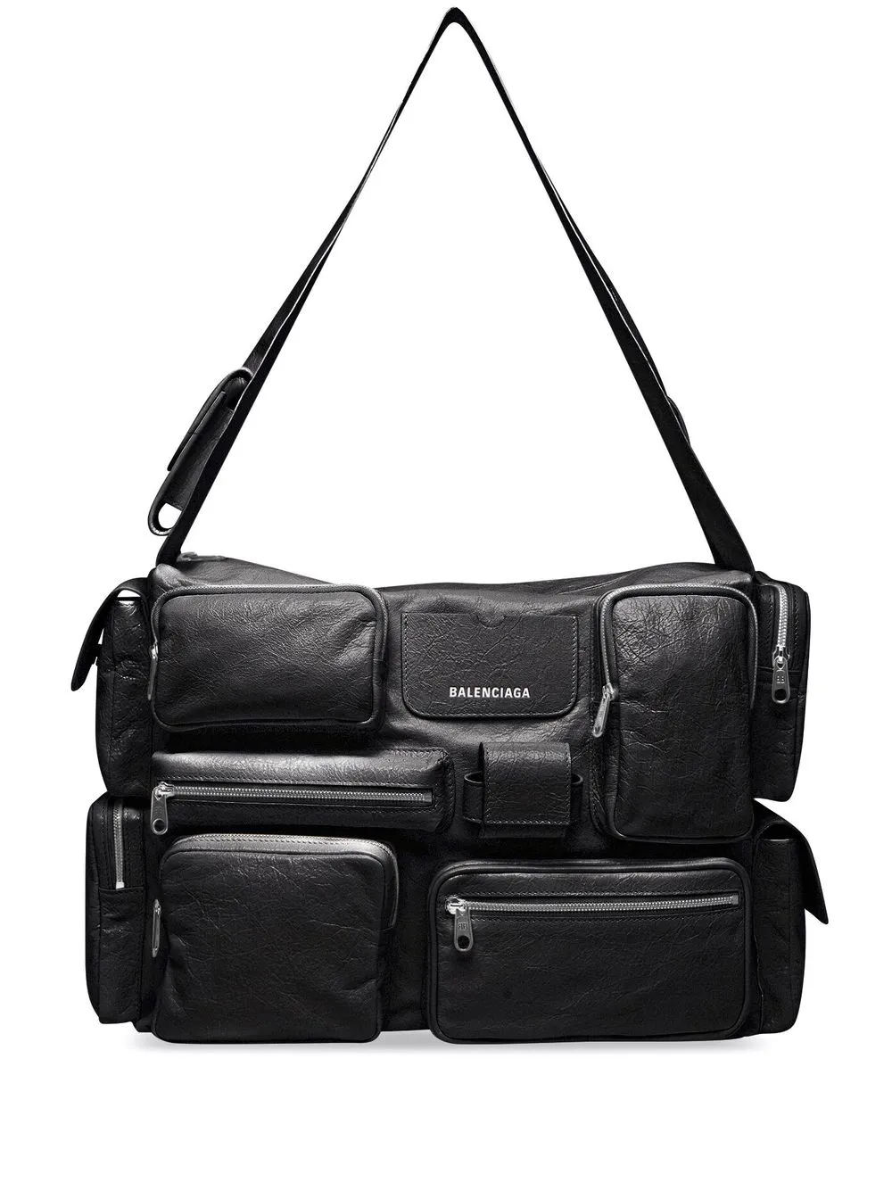 Balenciaga Logo Zipped Shoulder Bag In Black