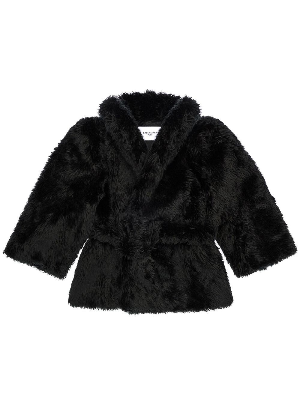 Shop Balenciaga Faux-fur Belted Jacket In Black