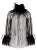 STYLAND feather-trimmed sheer blouse - Black