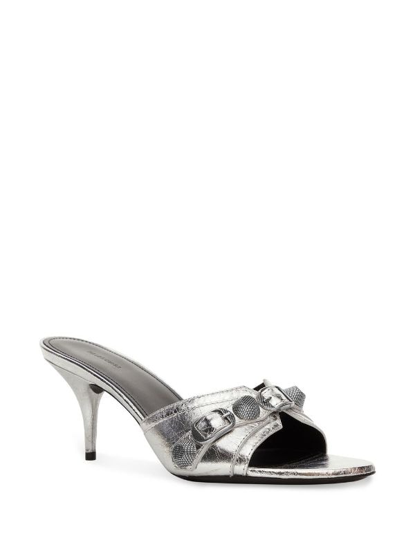Balenciaga - Cagole Heeled Sandals - Women - LeatherLamb Skin/Leather - 35 - Silver