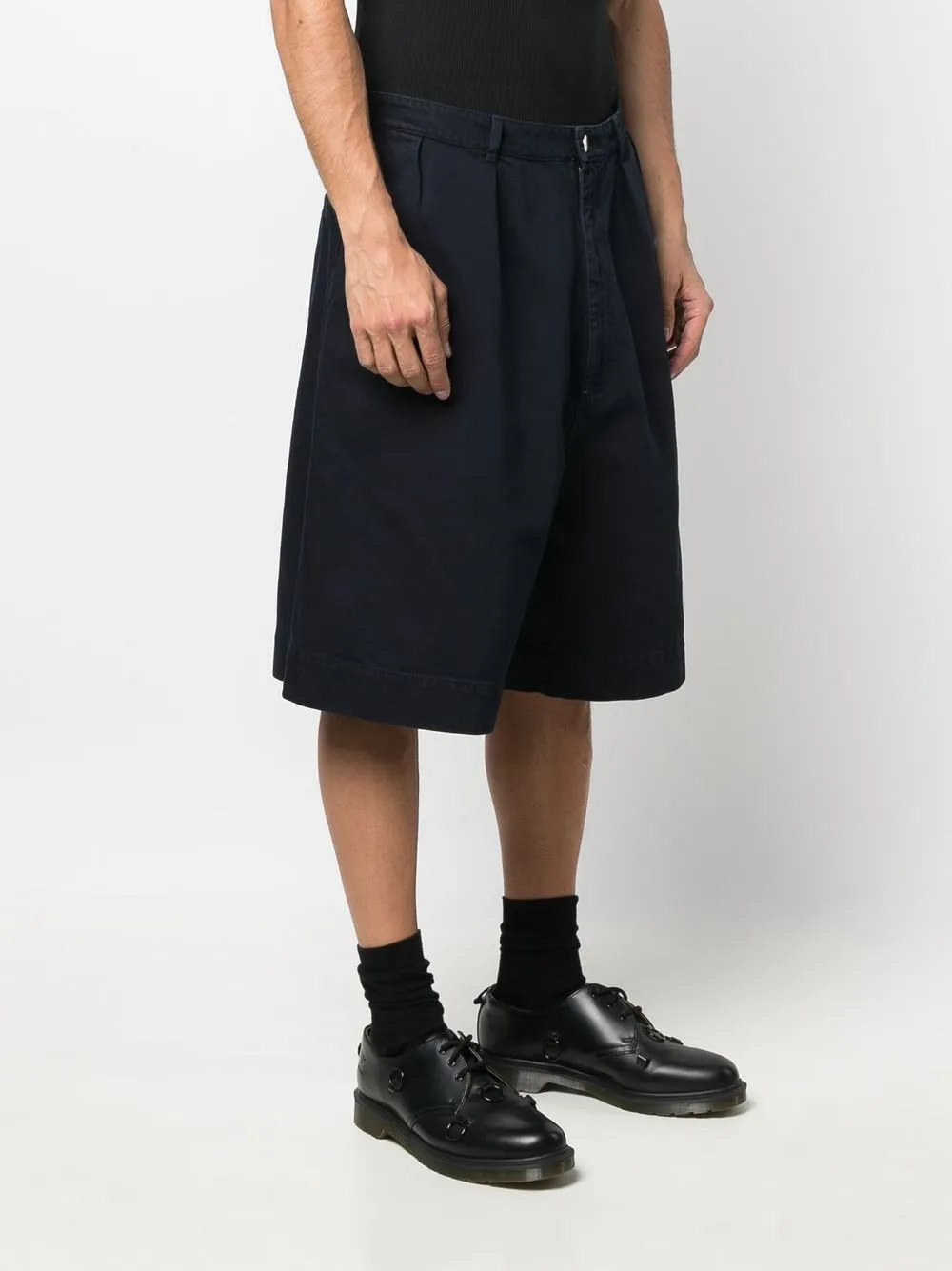 Raf Simons Pleat-detail Cotton Bermuda Shorts In Blue