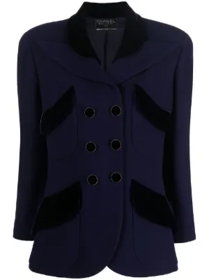 CHANEL Pre Owned 1980s two tone double breasted Jacket Farfetch