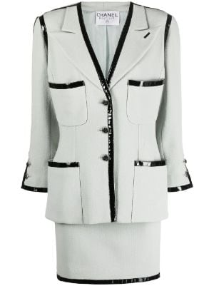 CHANEL Rare Ivory Fantasy Tweed Skirt Suit with Pearl Trimming Details 38  For Sale at 1stDibs