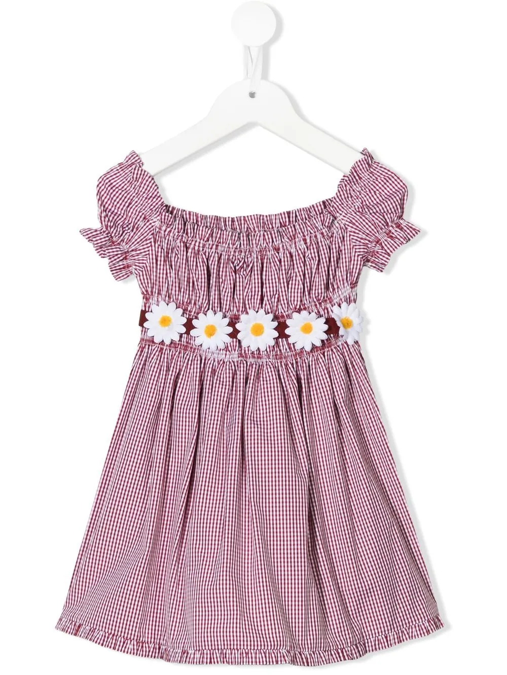 

La Stupenderia check-print floral-appliqué dress - Red