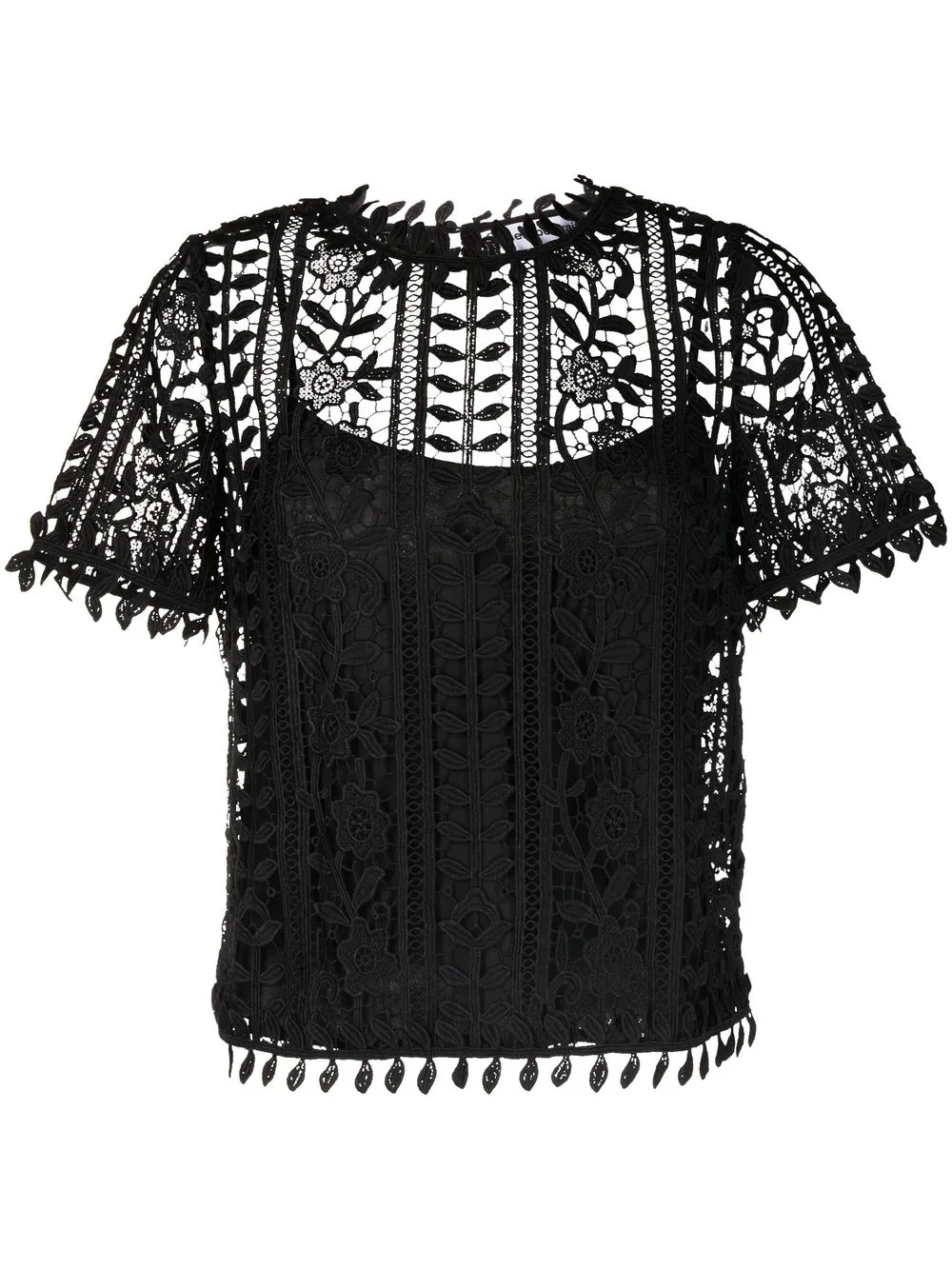 

Self-Portrait blusa con encaje guipur - Negro