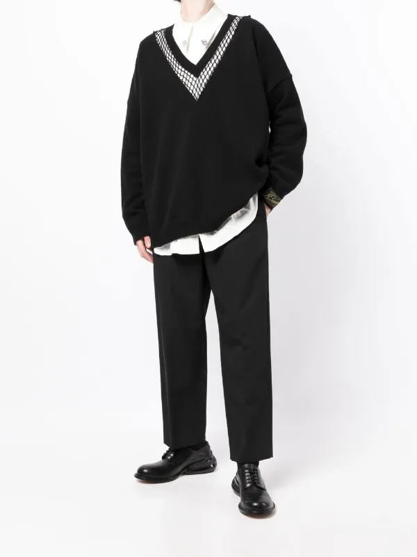 Raf Simons mesh-detail V-neck Jumper 