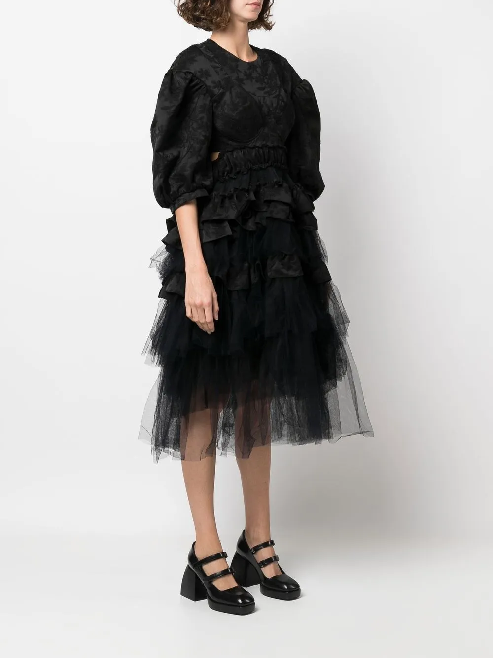 Simone Rocha Vestido Midi Con Detalle De Corset | Negro | FARFETCH MX